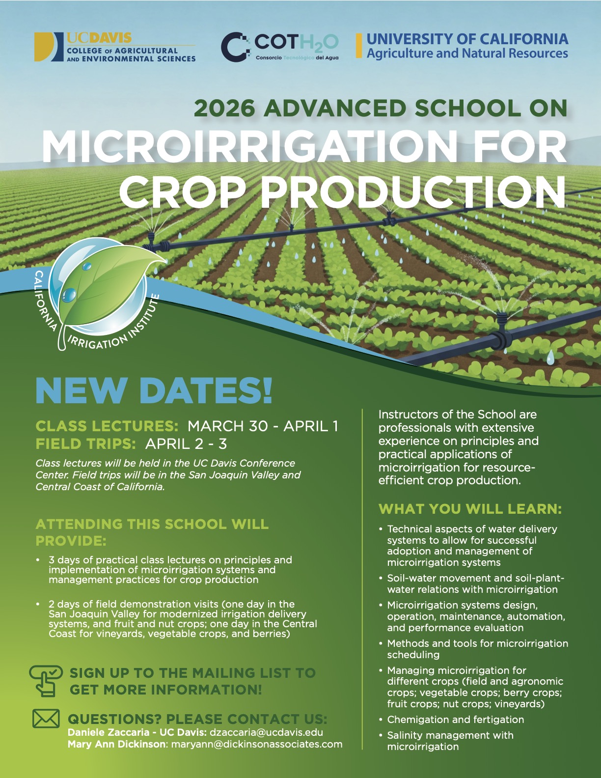 Flyer for the International Micro Irrigation School